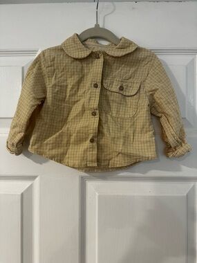 Zara Yellow Plaid Peter Pan Collar Button-Down Shirt